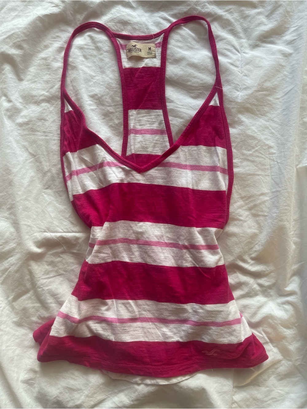 Hollister Fuchsia and White Striped Racerback Tank